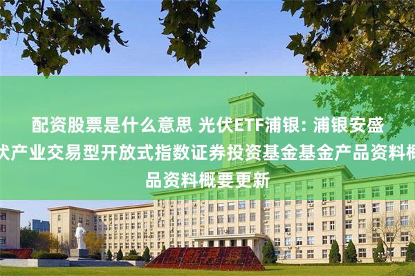 配资股票是什么意思 光伏ETF浦银: 浦银安盛中证光伏产业交易型开放式指数证券投资基金基金产品资料概要更新