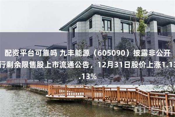 配资平台可靠吗 九丰能源（605090）披露非公开发行剩余限售股上市流通公告，12月31日股价上涨1.13%